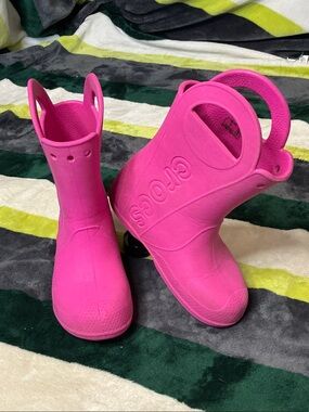 CROCS Kids Bright Pink Handle Rain Boots